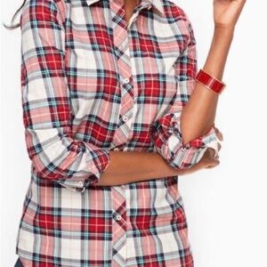 Tommy Hilfiger Red White Plaid Button-Down with Navy Accents